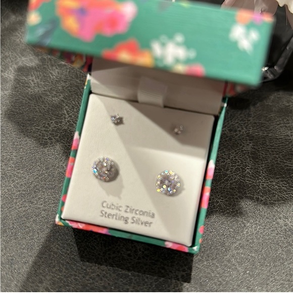 Cubic Zirconia Halo Stud Earrings, Nanette Lepore, Sterling Silver, NEW in Box - Picture 4 of 8